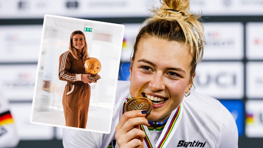 Cycling superstar Gros poses with Ballon d'Or trophy ahead of Track Champions League